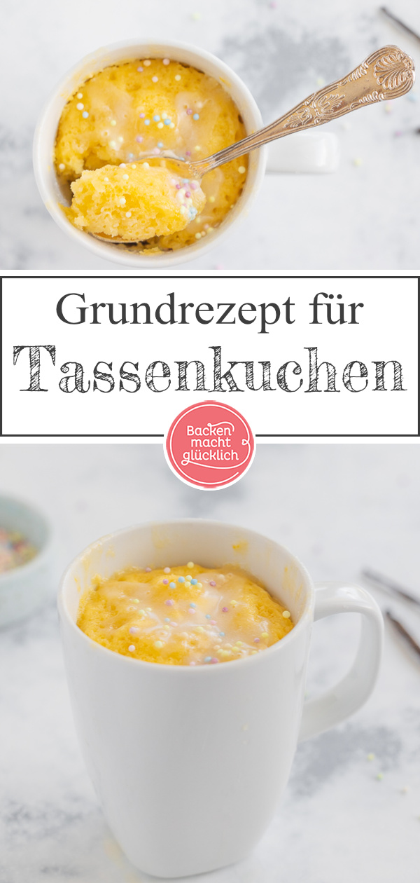 Nur 5 Minuten Zeit, aber akute Lust auf Kuchen? Dann kommt dieses vielfältige Grundrezept für Mug Cakes genau recht!